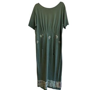 Vintage Blue Fish Clothing Co. Art-to-Wear Dress Green Handpainted‎ Spirals S 1